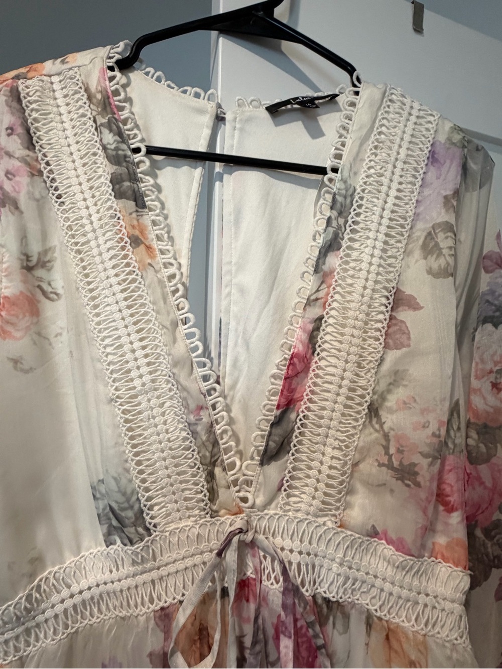 Lulu's White Floral Long-Sleeve Lace-Trim Dress - Picture 3 of 6